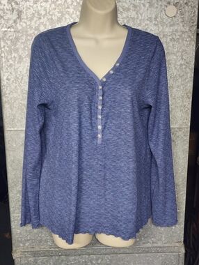 Ande Blue 2pc PJ Pants Set Henley Top Womens Large